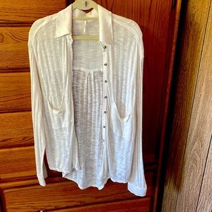 Free People Gauze Beachy Button Down Top (M)